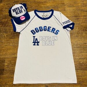 VS PINK MLB LOS ANGELES DODGERS BLING RINGER TEE & BASEBALL HAT NWT
